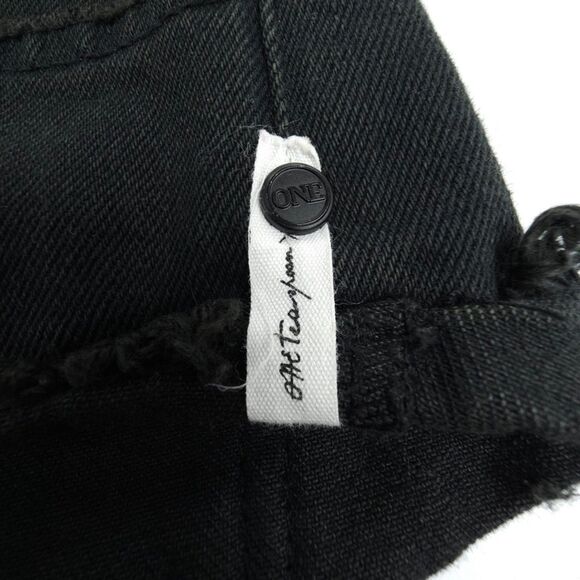 ONE TEASPOON No 2s Low Waist Jean Short Raw Curved Hem Black Denim Boho Grunge - Picture 9 of 10